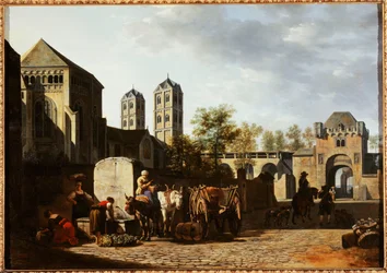 French: Fontaine publique et église Saint-Géréon à Cologne