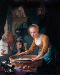 French: Jeune fille hachant des oignons Girl chopping Onions