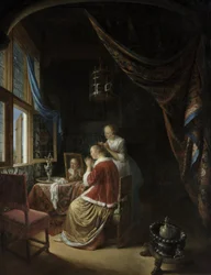 Jeune femme aux toilettes
