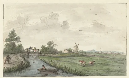 Paysage avec un fossé et un chemin de campagne