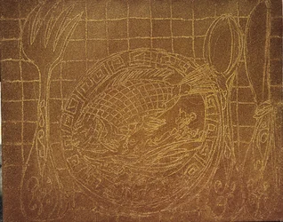 Visdiner (Nature morte avec assiette de poisson). 2010 (sable et acrylique sur toile)