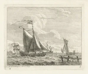 Huit voiliers sur une mer agitée
