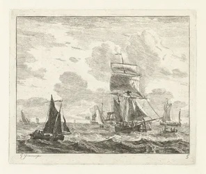 Voiliers sur une mer agitée, Vues maritimes avec des navires (titre de la série)