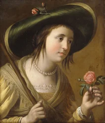 Portrait de la Princesse Élisabeth II van de Palts en bergère, buste, tenant une rose