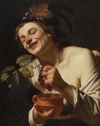 Jeune homme souriant pressant des raisins, 1622