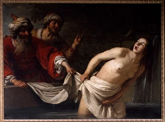 Suzanne au bain - Peinture de Gherardo delle Notti (Gerrit van Honthorst) (1590-1656), 1655, Sun., 157x213 cm, Rome, Galleria Borghese