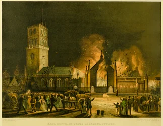 Églises Est, Sud et Croix, Dundee [comme elles apparaissaient en feu le matin du dimanche 3 janvier 1841] (d