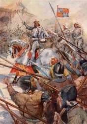 Henri V devant Harfleur (lithographie couleur)