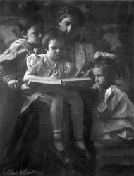 Femme et enfants lisant
