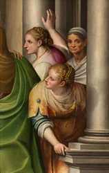 Transept sud, Autel de la Visitation, Détail du retable par Gervaso Gatti, La Visitation de Marie à sa cousine Élisabeth 1583 (détail)