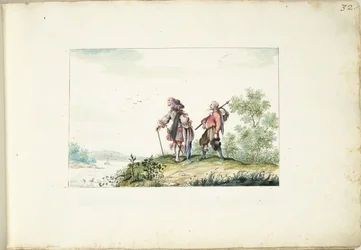 Homme et vagabond dans un paysage