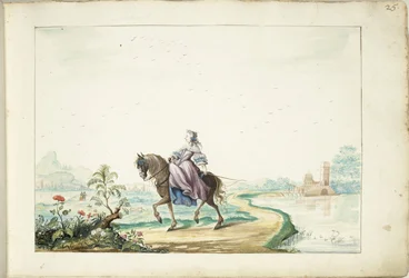Femme à cheval dans un paysage