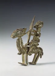 Cavalier sur cheval avec harnais décoratif (laiton)