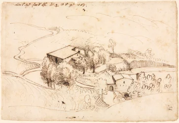 Ferme avec des arbres dans un paysage vallonné recto, 1567