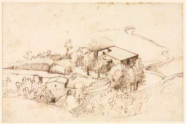 Ferme avec des arbres dans un paysage vallonné, verso, 1567