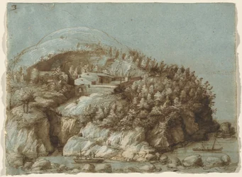 Paysage vallonné avec des navires