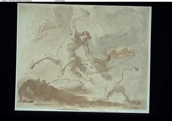 Centaure combattant avec lion