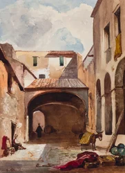 Passage et rue avec figures, avec ajouts par un élève Borbone, possiblement le prince Alfonso Maria di Borbone (1841-1934), 1853
