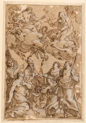 Dessin, Christ et Vierge avec les saints patrons de Pistoia, 1638