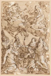 Dessin, Christ et Vierge avec les saints patrons de Pistoia, 1638