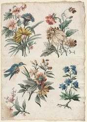 Motifs floraux avec un oiseau bleu