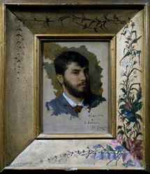 Autoportrait avec cadre peint avec motif floral