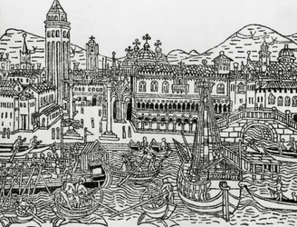 Vue de Venise au 15ème siècle, Italie, gravure sur bois, du Supplementum chronicarum par Giacomo Filippo Foresti (1434-1520)