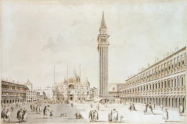 Vue de la Piazza San Marco vers la basilique et le campanile