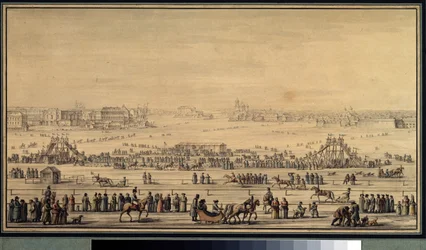 Shakes Escapes glissant sur la Neva à Saint-Pétersbourg, vers 1800 (aquarelle sur papier)