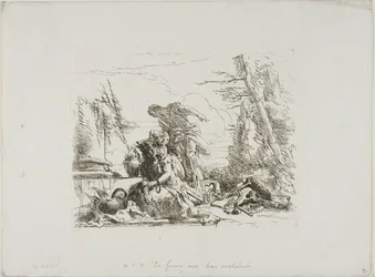 Une femme avec ses bras enchaînés et quatre autres figures, de Capricci