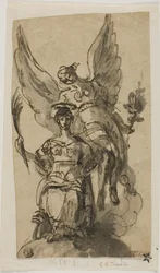 Femme assise couronnée par un ange