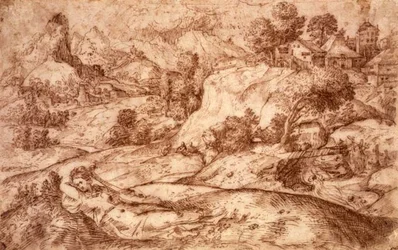 No.0955 Paysage montagneux avec une figure féminine allongée