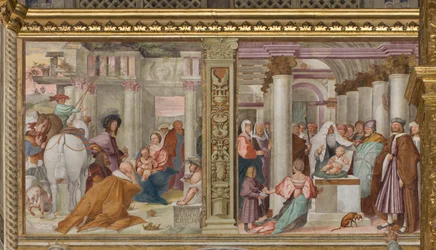 Nef centrale, Cinquième travée nord, Adoration des Mages, Présentation au Temple, Gian Francesco Bembo