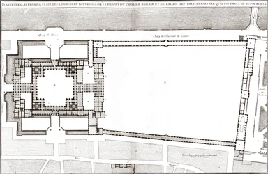 Plan général suivant le projet de Bernin pour le Louvre et les Tuileries dans « Architecture française » par Jacques-François Blondel