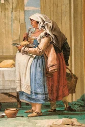 (détail) Famille de paysans à table, de la salle des scènes rustiques, dans la Foresteria, 1757