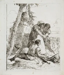 Magicien montrant une tête brûlante à deux jeunes, vers 1740