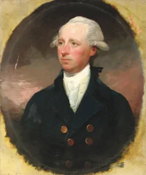 Portrait de Sir Thomas George Skipwith, mi-longueur, en manteau bleu, ovale feint