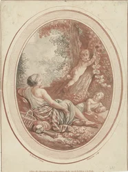 Bacchanale avec nymphe et putti près des arbres