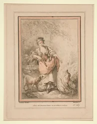 Fille nourrissant des poules