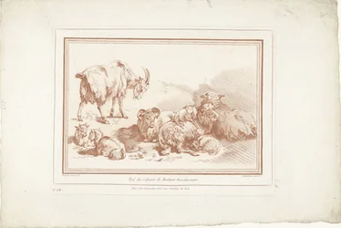Moutons couchés avec agneaux et chèvre avec chevreaux