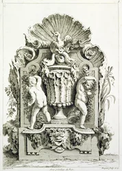 Planche de dessins, gravée par Huquier