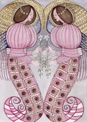 Deux anges tenant des lys tigrés, 1995