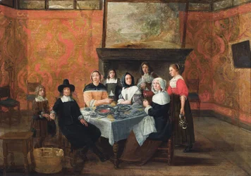 Un intérieur avec une famille lors d