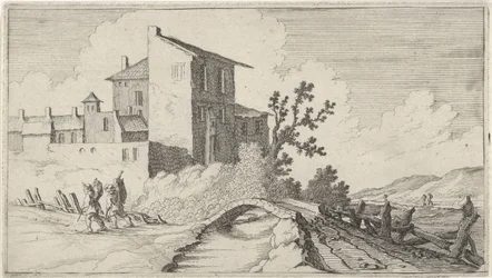 Pont devant des bâtiments entourés de murs