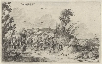 Rijtuig en ruiters op een landweg Reuk (Landschappen met de vijf zintuigen)