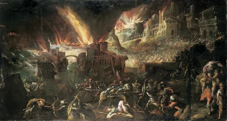 Énée sauvant son père de la Troie en flammes