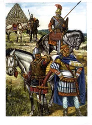 Barbare : un guerrier hun, un guerrier goth et un soldat romain