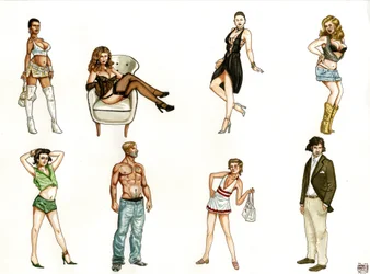 Costumes de prostituées et de gigolos aux attitudes provocantes et aux styles différents.