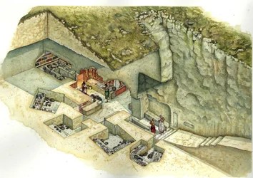 Civilisation étrusque : reconstruction et découpage de la tombe François de Vulci. IIIe siècle avant J.-C. Italie
