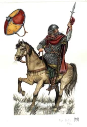 Moyen Âge : soldat de la cavalerie lourde carolingienne. 8e siècle